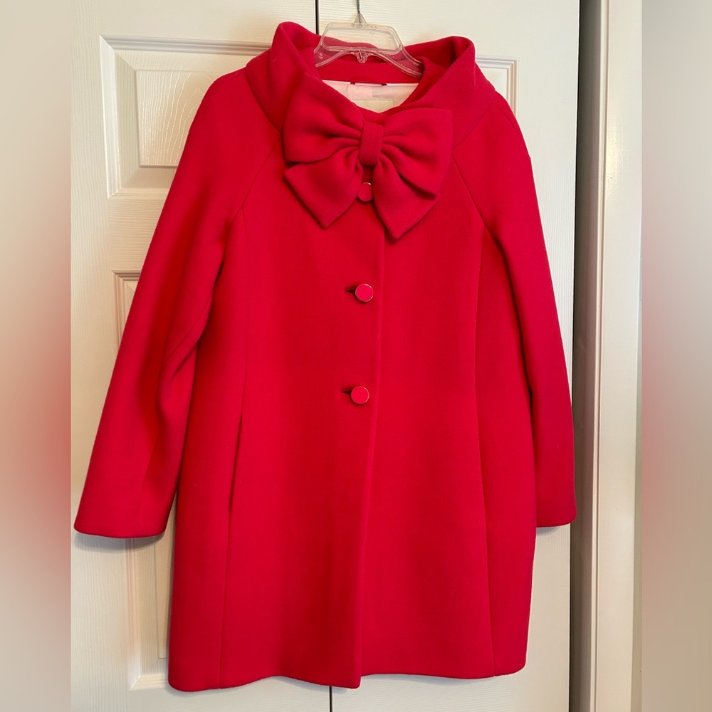 Kate Spade retro inspired pink bow dress coat size 6 wool